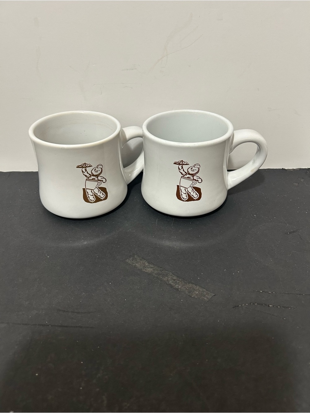 White Ceramic Mugs with Brown Chef Graphic - Set of 2